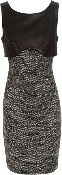  Leather Layered Tweed Dress 