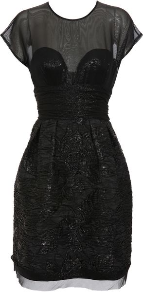 Oscar De La Renta Cap Sleeved Textured Dress in Black - Lyst
