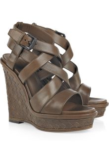 Bottega Veneta Intrecciato Leather Wedge Sandals - Lyst