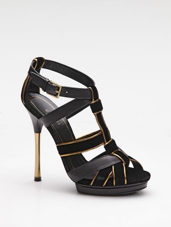 Gucci Malika Leather & Velvet Strappy Platform Sandals - Lyst