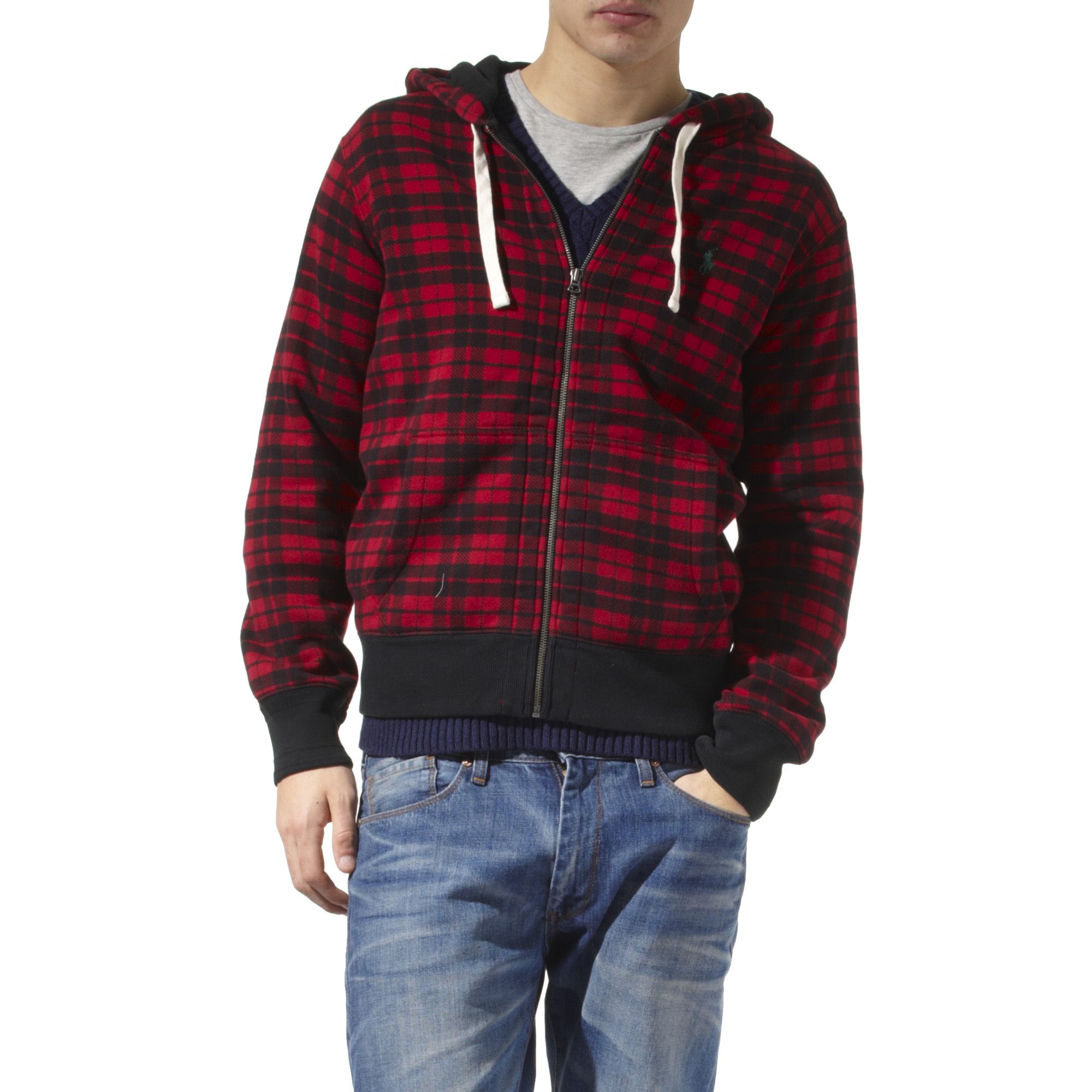 Ralph Lauren Fleece Plaid Full Zip Hoody in Red for Men Lyst