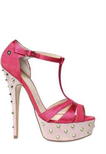 John Richmond 150mm Crystal Suede & Satin Platform San - Lyst