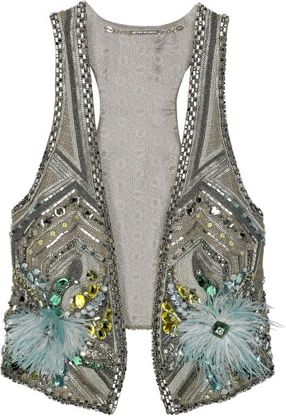 Matthew Williamson Bead and Featherembellished Vest in Silver - Lyst