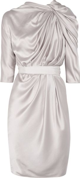 Lanvin Knotfront Silksatin Dress in Gray - Lyst