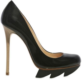  120mm Patent Wooden Stiletto Pumps 