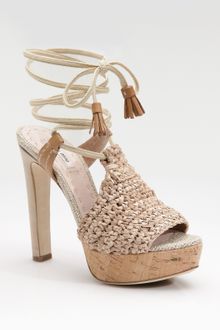 Miu Miu Woven Leather Platform Sandals - Lyst