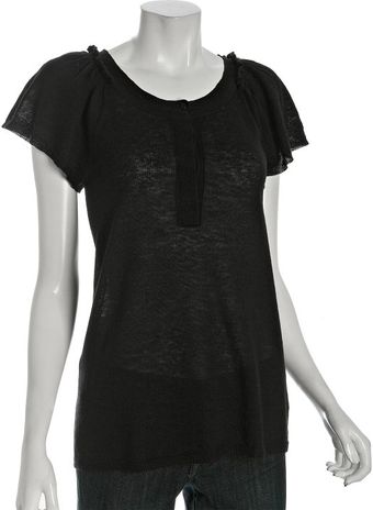 BCBGMAXAZRIA Black Linen-cotton Henley Top - Lyst