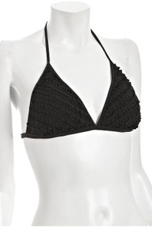 BCBGMAXAZRIA Black Ruffle Trim Halter Bikini Top - Lyst