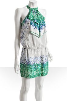 BCBGMAXAZRIA Emerald Printed Silk Scarf Neck Halter Dress - Lyst