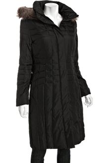 Calvin Klein Black Down Faux Fur Trim Hooded Coat - Lyst