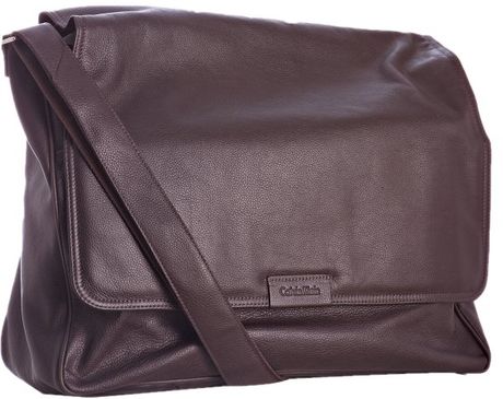 brown pebbled klein calvin messenger leather bag