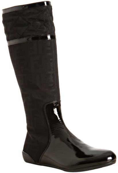 Fendi Black Zucca Canvas and Patent Leather Flat Boots in Black - Lyst