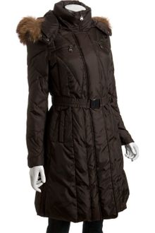 Marc New York Brown Quilted Fur Trim Belted Down Coat - Lyst