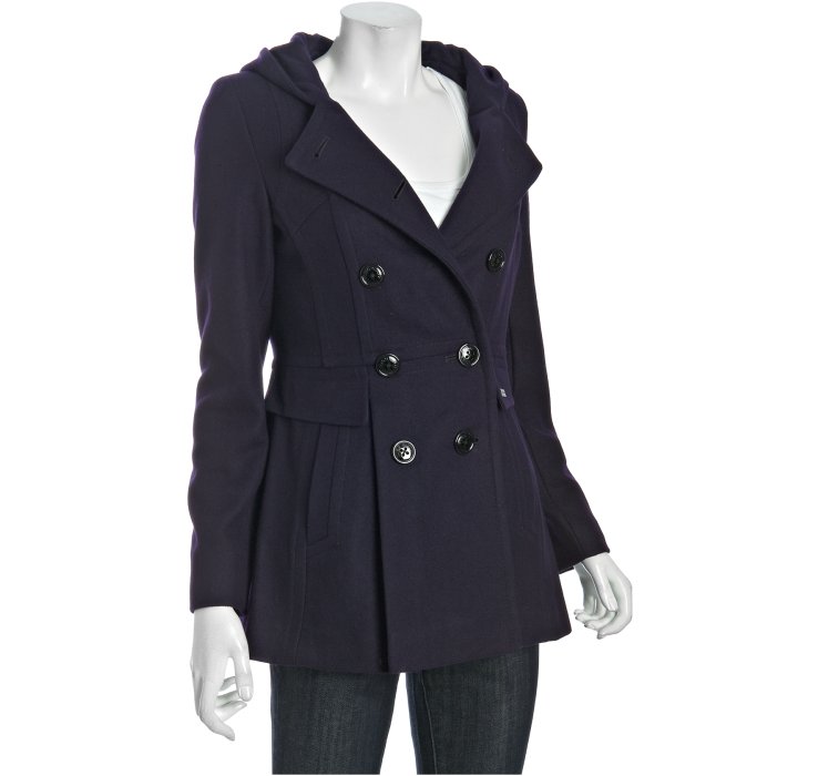 Miss Sixty Purple Wool Hooded Pleated Peacoat in Purple Lyst