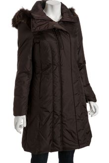 Marc New York Chocolate Quilted Fox Trim Hooded Down Coat - Lyst