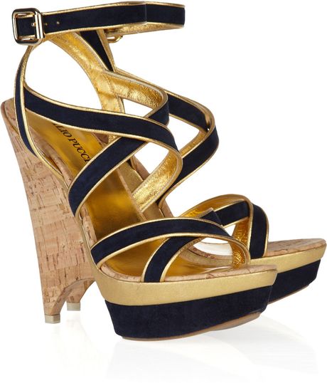 Emilio Pucci Suede Multistrap Platform Sandals in Blue (multi) - Lyst