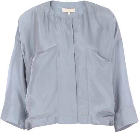 Vanessa Bruno Washed Silk Collarless Blouse in Blue - Lyst