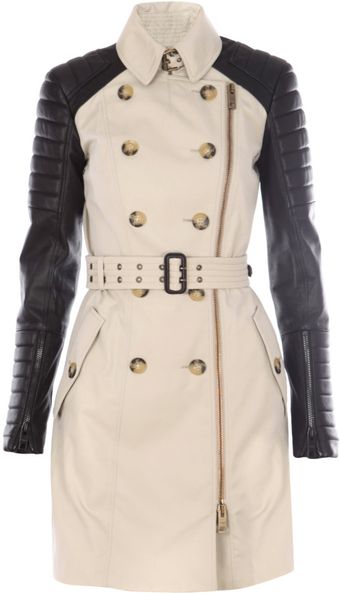 Burberry Prorsum Leather and Cotton Trench Coat - Lyst