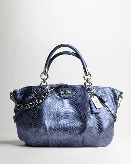 Coach Madison Embossed Python Large Sophia Satchel in Blue (Silver ... Coach Madison Embossed Python Large Sophia Satchel in Blue (Silver ...