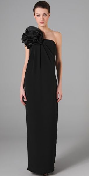 Notte By Marchesa One Shoulder Column Gown with Flower in Black - Lyst