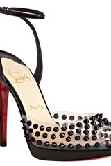 Christian Louboutin Black Patent Spiked St Jeanette 120 Ankle Strap Pumps