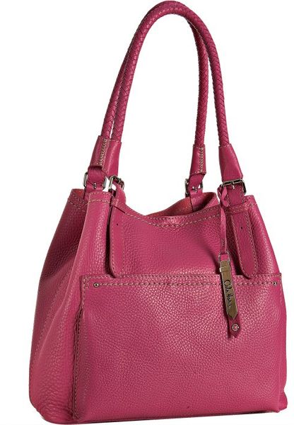 raspberry leather handbag