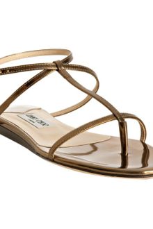 Jimmy Choo Gold Metallic Leather Fiona Flat Thong Sandals - Lyst