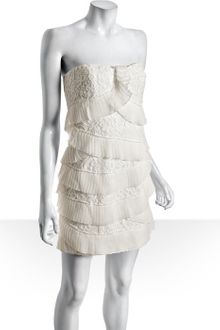Cynthia Steffe Ivory Embroidered Sam Pleated Trim Strapless Dress - Lyst
