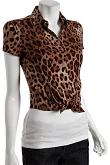 Dolce & Gabbana Brown Stretch Silk Leopard Print Blouse - Lyst