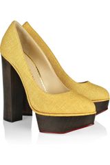 Charlotte Olympia Bebel Textured Cotton Platform Pumps