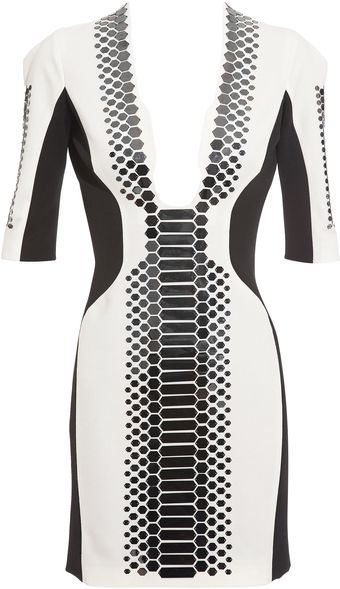 David Koma Wool and Jersey Pencil Dress with Polished Brass Appliqué - Lyst