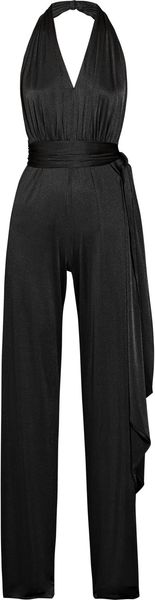 Halston Heritage Stretch Satinjersey Halterneck Jumpsuit in Black - Lyst