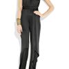 Halston Heritage Stretch Satinjersey Halterneck Jumpsuit in Black - Lyst