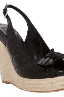 Dior Black Cannage Patent Bow Detail Slingback Espadrilles - Lyst