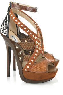 Jimmy Choo Vivienne Embellished Leather and Snakeskin Sandals - Lyst