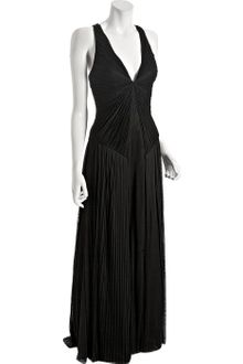 Sue Wong Black Pleated Mesh Deep V-neck Gown - Lyst