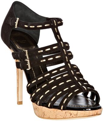 Dior Black Suede Stitched Antica Platform Sandals - Lyst