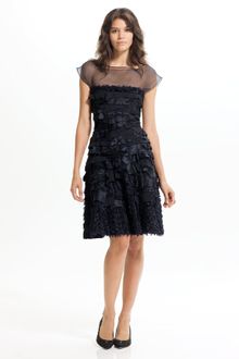 Oscar de la Renta Illusion Neckline Cap Sleeve Dress - Lyst