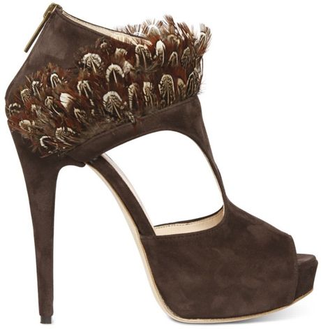 Chiara Ferragni 140mm Peacock Feather & Suede Sandals in Brown (mud) - Lyst