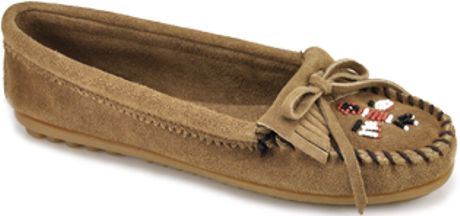 Minnetona Thunderbird  Taupe Suede Moccasin in Brown (taupe)