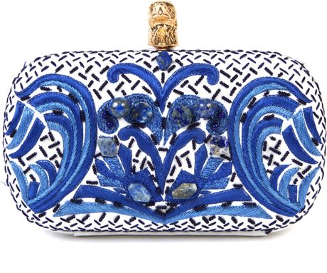 Emilio Pucci Embroidered Of Pearls and Stones Canvas Clutch in White (gold) - Lyst