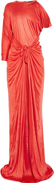 Halston Asymmetric Satin-jersey Gown - Lyst