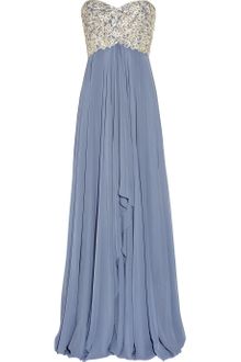 Marchesa Embellished Silk-chiffon Strapless Gown - Lyst