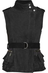 Manoush Ruffled Suede Biker Vest