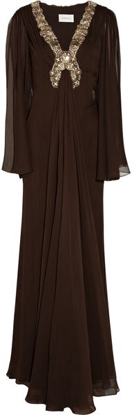  Crystal and Bead-embellished Silk-chiffon Gown 