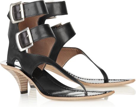 Sigerson Morrison Doublebuckle Asymmetric Leather Sandals in Black - Lyst