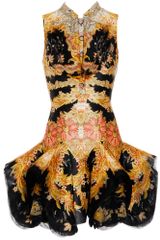 Alexander McQueen Printed Silk Dress with Structured Godet Skirt
