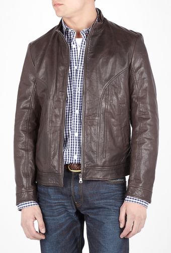 Hugo Boss Black Darkest Brown Soft Burnished Leather Jacket - Lyst