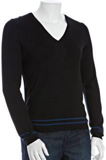Gucci Black Wool-silk Stripe V-neck Sweater - Lyst
