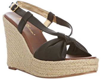 Matt Bernson Black Leather Bo Peep Slingback Platform Wedges - Lyst